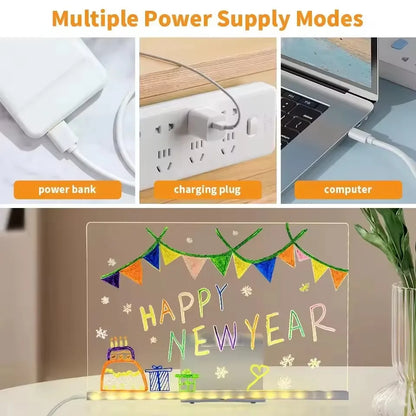 LED Light-Up Acrylic Message Board Erasable USB Drawing Board Birthday Gift Bar Advertising for Creative Activities with Stand