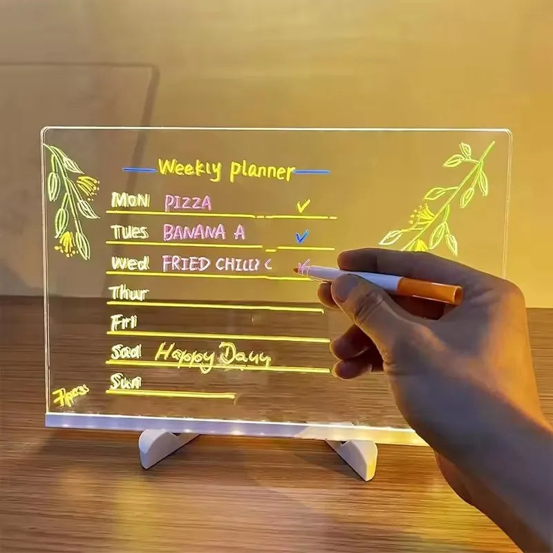 LED Light-Up Acrylic Message Board Erasable USB Drawing Board Birthday Gift Bar Advertising for Creative Activities with Stand