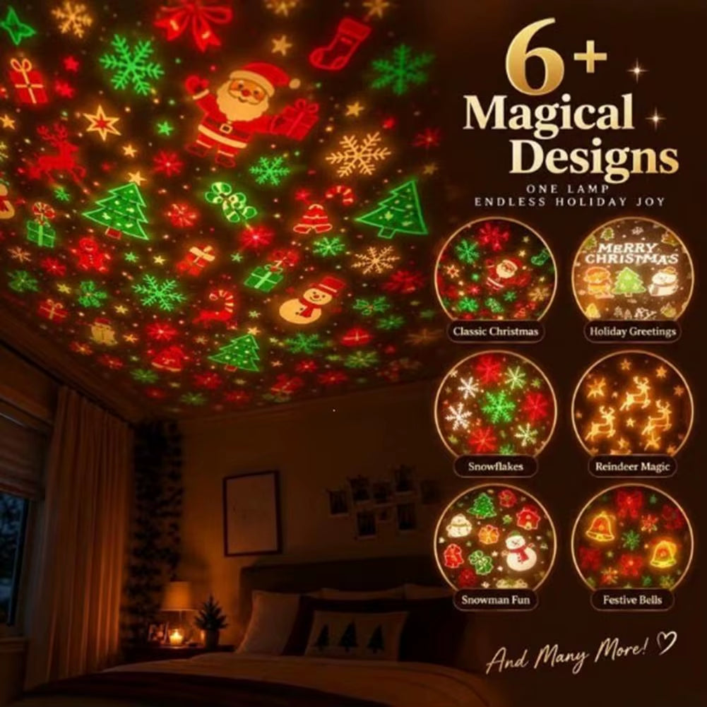 Christmas Tree Projection Light USB Plug-And-Play LED Projector with 6 Festive Scenes Gooseneck Lamp for Party Atmosphere