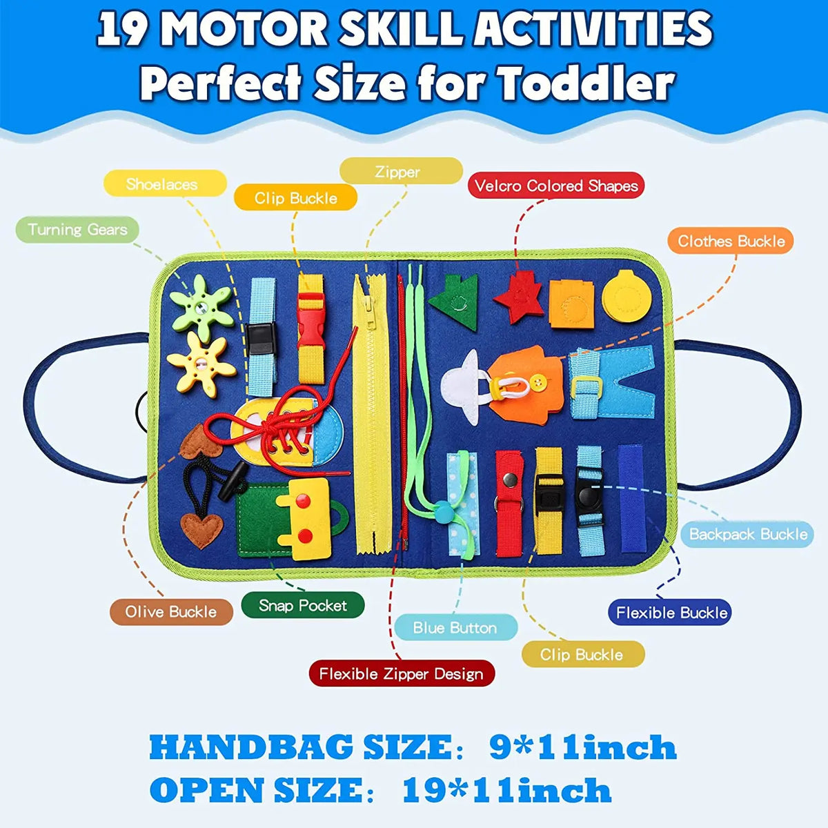 Montessori Busy Board for Toddlers Sensory Toy Preschool Learning Educational Travel Activities for Toddlers Fine Motor Skills