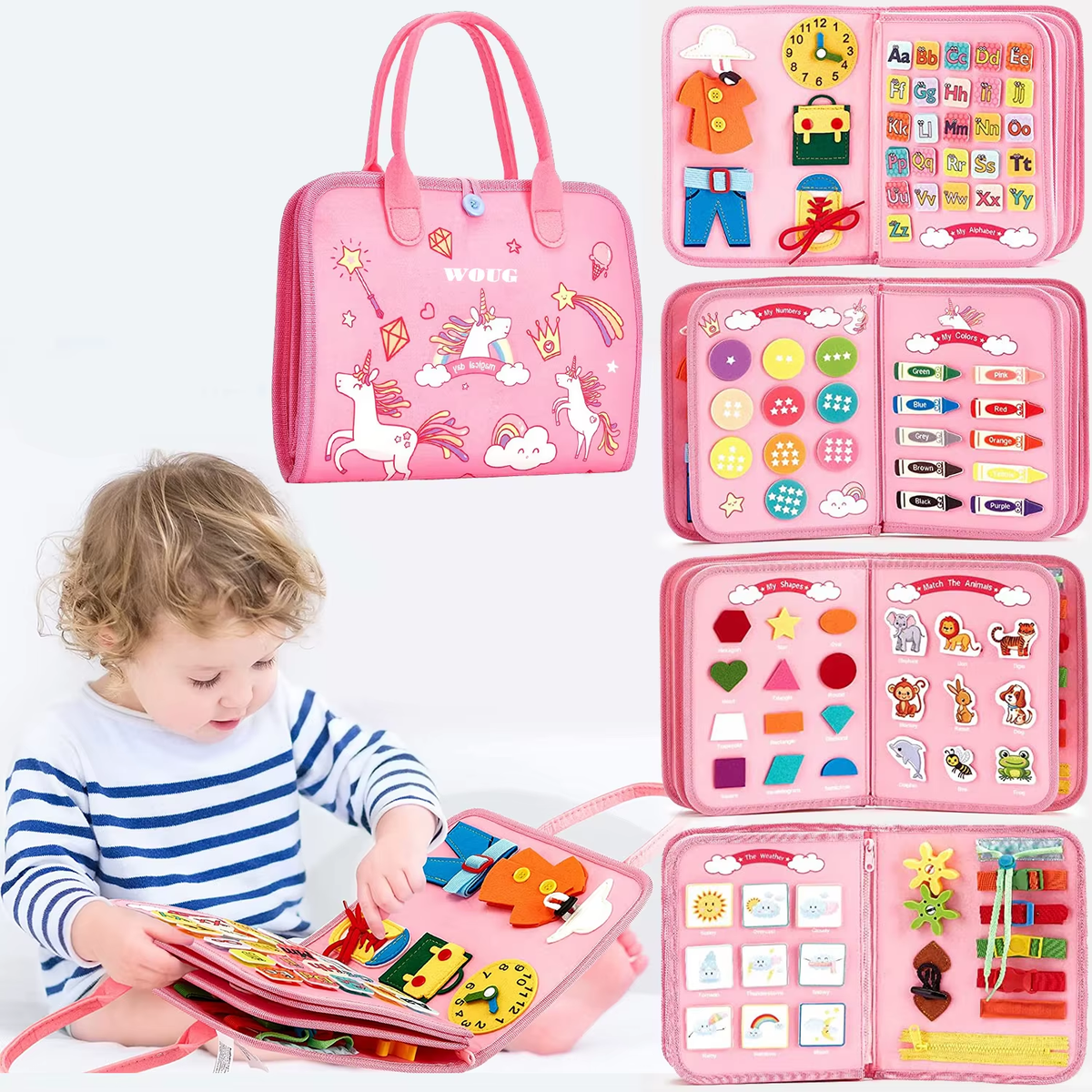 Montessori Toys Busy Board Sensory Activity Developing Board for Motor Skills,Learning Board for Toddlers Birthday Gift