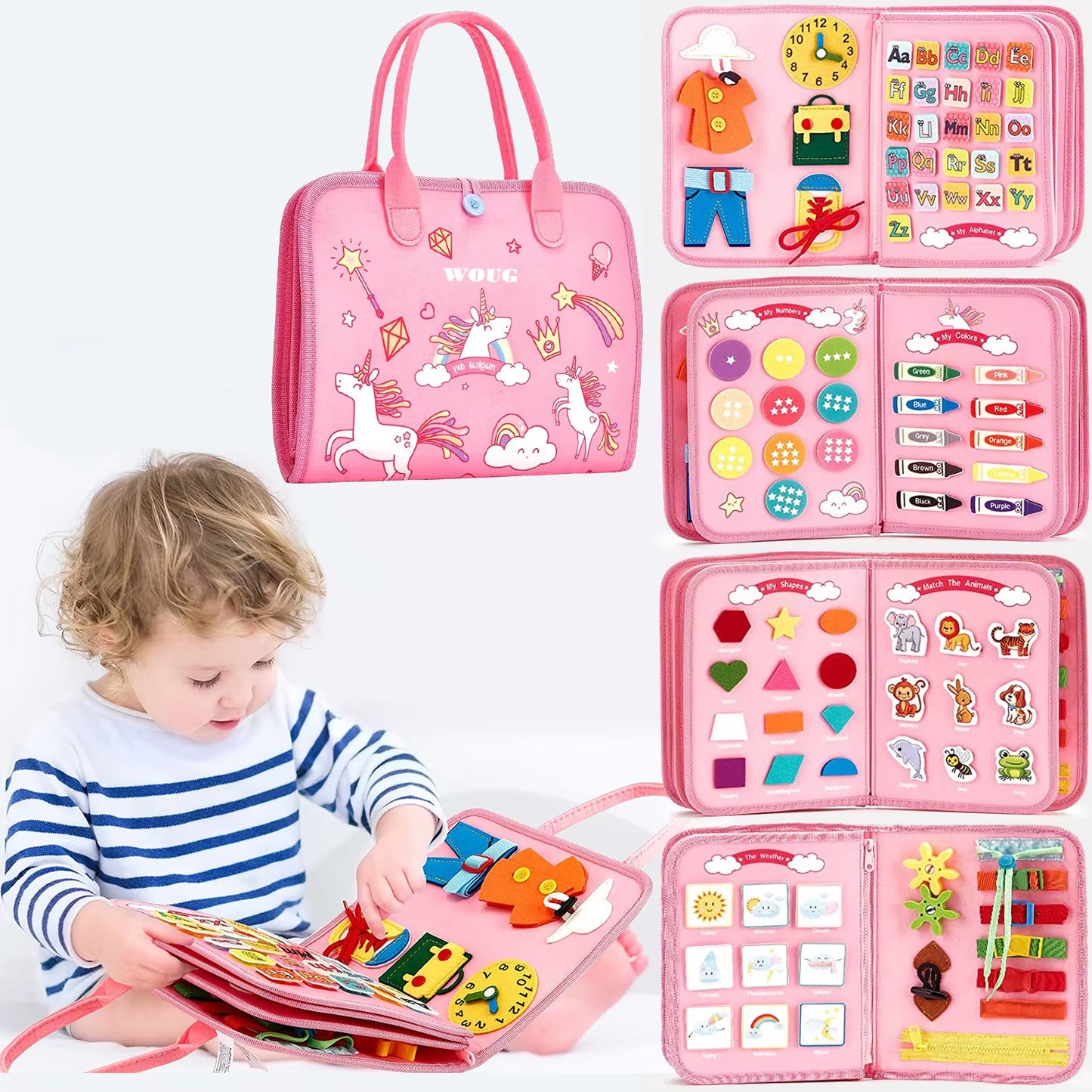Montessori Toys Busy Board Sensory Activity Developing Board for Motor Skills,Learning Board for Toddlers Birthday Gift