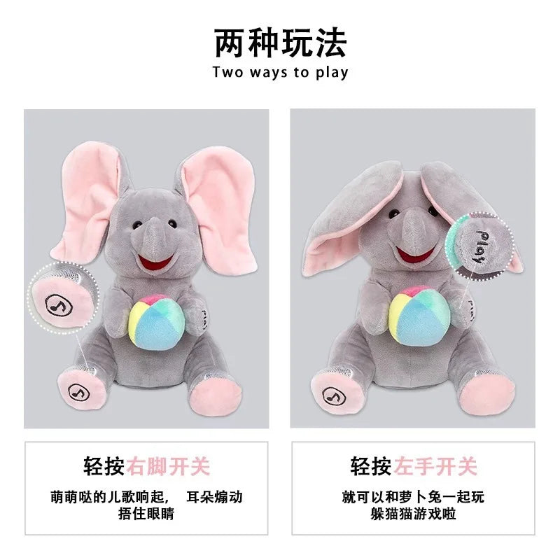 Peek-A-Boo Elephant Baby Toy for Head-Lifting Practice Soothing Baby Comfort Toy Plush Elephant with Flapping Ears