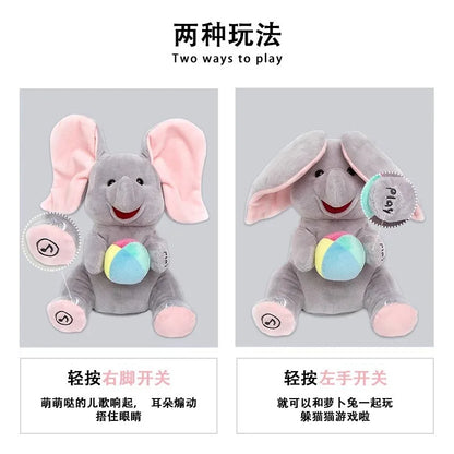 Peek-A-Boo Elephant Baby Toy for Head-Lifting Practice Soothing Baby Comfort Toy Plush Elephant with Flapping Ears