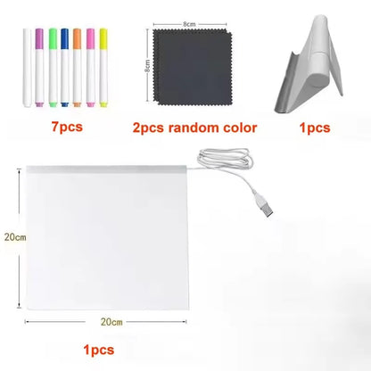 LED Light-Up Acrylic Message Board Erasable USB Drawing Board Birthday Gift Bar Advertising for Creative Activities with Stand
