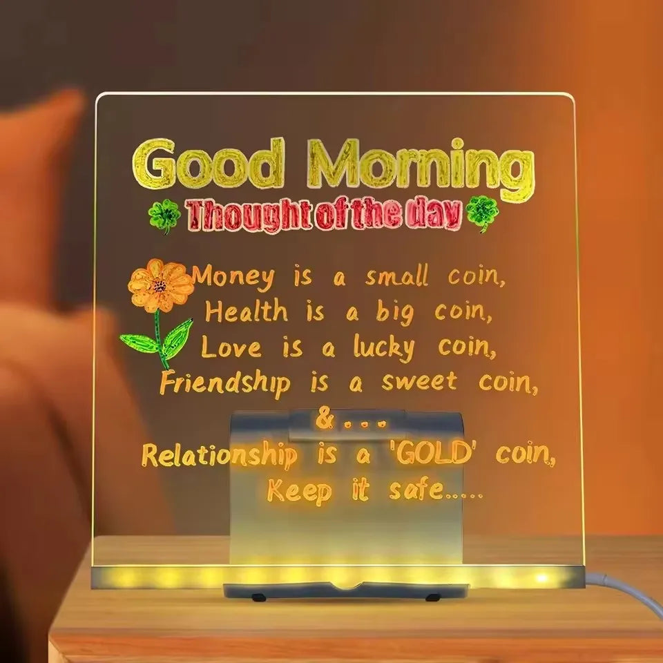 LED Light-Up Acrylic Message Board Erasable USB Drawing Board Birthday Gift Bar Advertising for Creative Activities with Stand