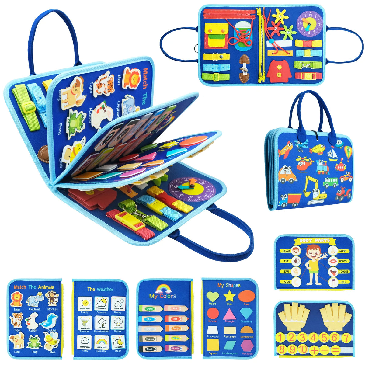 Montessori Busy Board for Toddlers Sensory Toy Preschool Learning Educational Travel Activities for Toddlers Fine Motor Skills