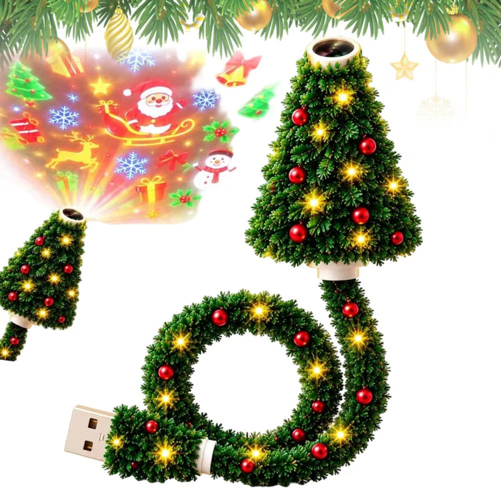 Christmas Tree Projection Light USB Plug-And-Play LED Projector with 6 Festive Scenes Gooseneck Lamp for Party Atmosphere