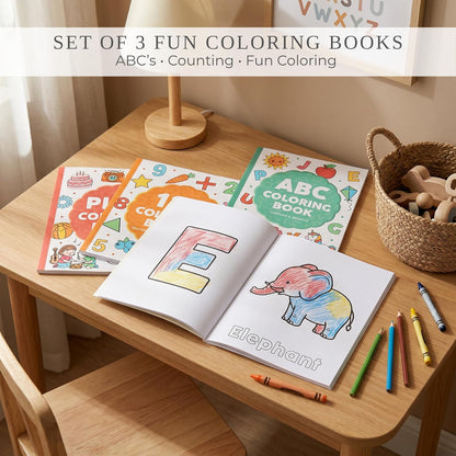 Fun Coloring Book for Kids - Set of 3 Cute Toddler Coloring Books | Educational Activity Water Color Pages with Simple Designs for Boys and Girls - Covers Alphabet, Numbers, Colors & Shapes
