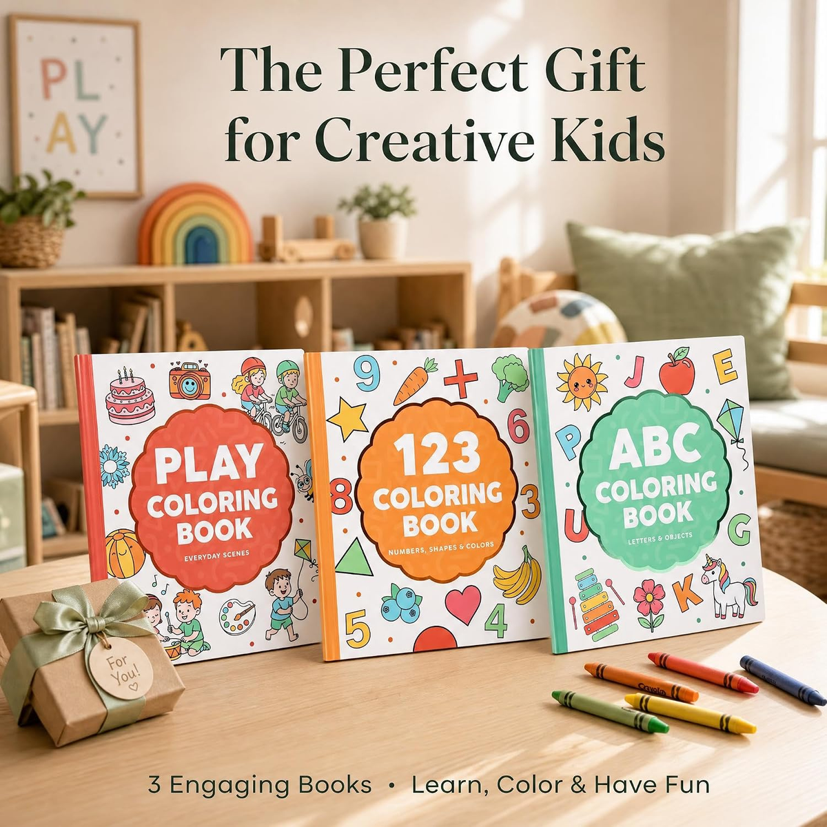 Fun Coloring Book for Kids - Set of 3 Cute Toddler Coloring Books | Educational Activity Water Color Pages with Simple Designs for Boys and Girls - Covers Alphabet, Numbers, Colors & Shapes