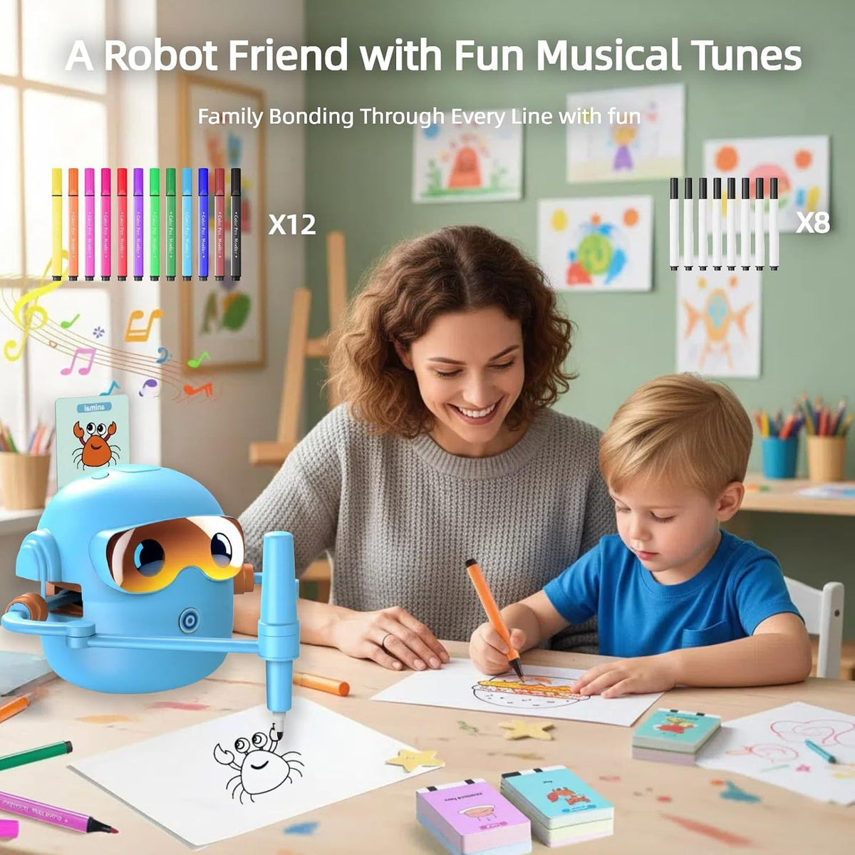 Automated Drawing Robot with Cards & Templates, Drawing Robot for Kids and Beginner, Reliable Sketch Assistant, Blue