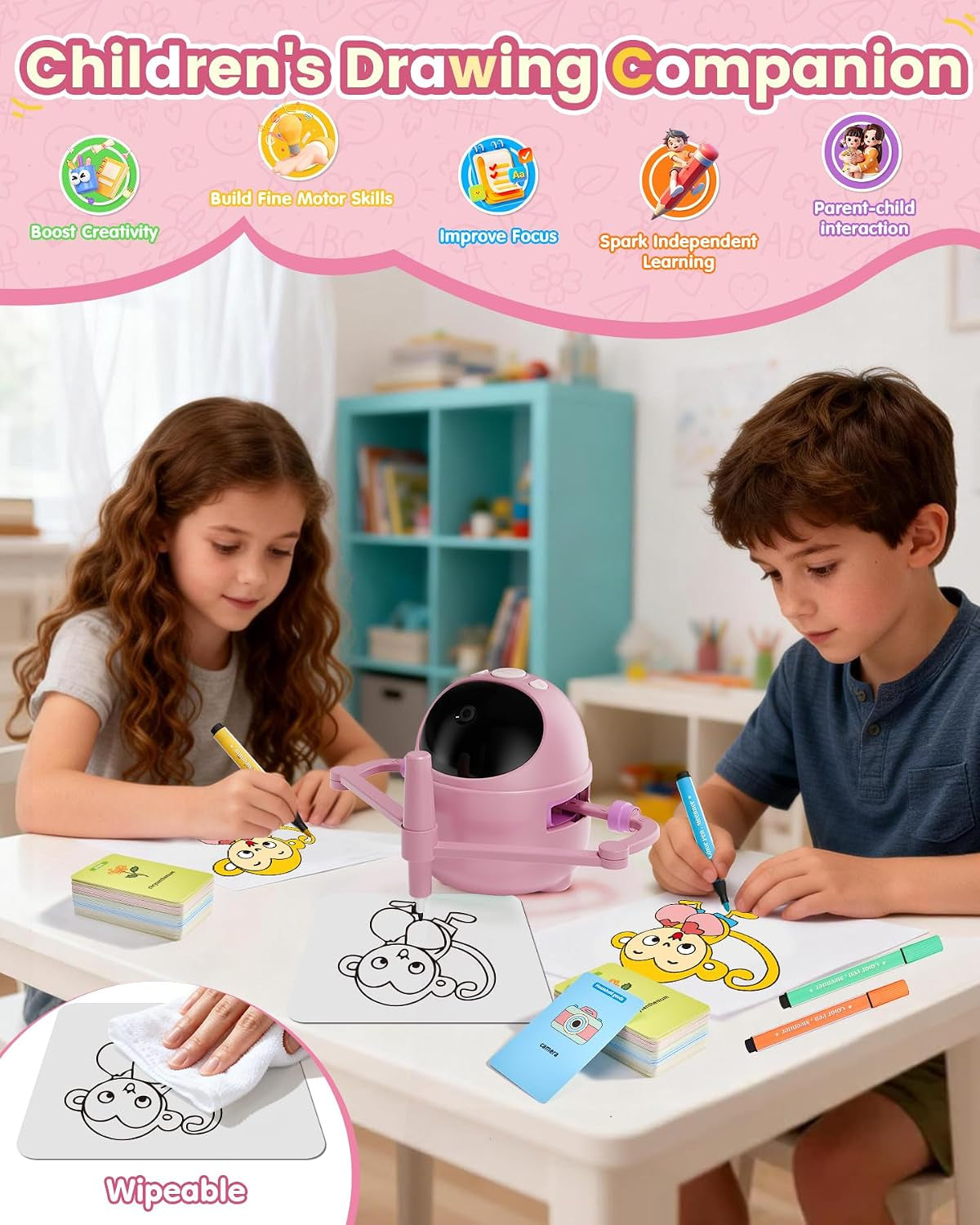 Drawing Robot for Kids, Montessori Painting Learning Smart Drawing Robot Toy with 150 Learning Cards, Voice Guided Step-By-Step Drawing, STEM Art Gift for Boys & Girls Ages 3+