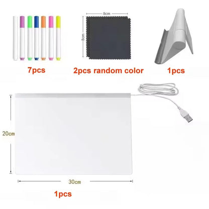 LED Light-Up Acrylic Message Board Erasable USB Drawing Board Birthday Gift Bar Advertising for Creative Activities with Stand