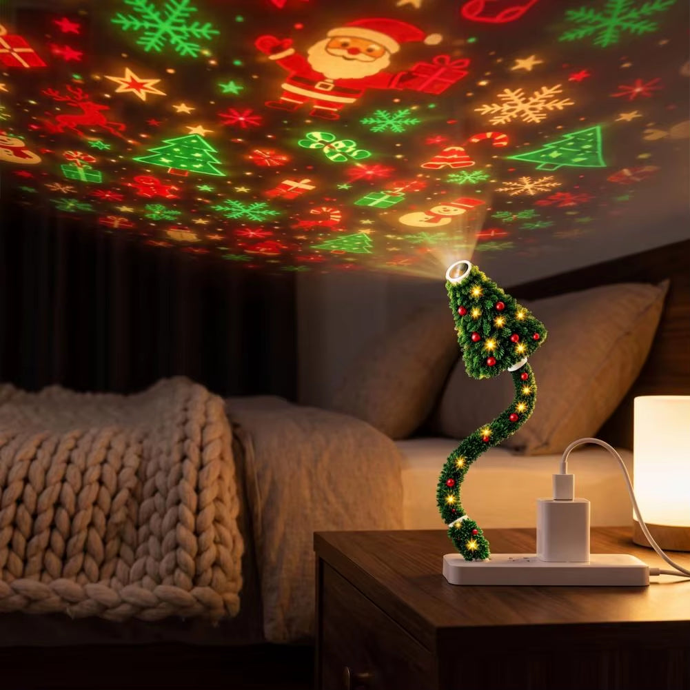 Christmas Tree Projection Light USB Plug-And-Play LED Projector with 6 Festive Scenes Gooseneck Lamp for Party Atmosphere