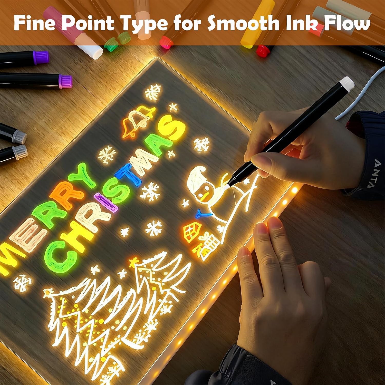 12-Color Markers for LED Drawing Board, Erasable Light Board Marker Pens for LED Note Board Acrylic Dry Erase Board Fridge Calendar Doodle Book with Microfiber Cleaning Cloths