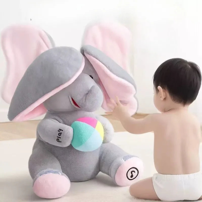 Peek-A-Boo Elephant Baby Toy for Head-Lifting Practice Soothing Baby Comfort Toy Plush Elephant with Flapping Ears