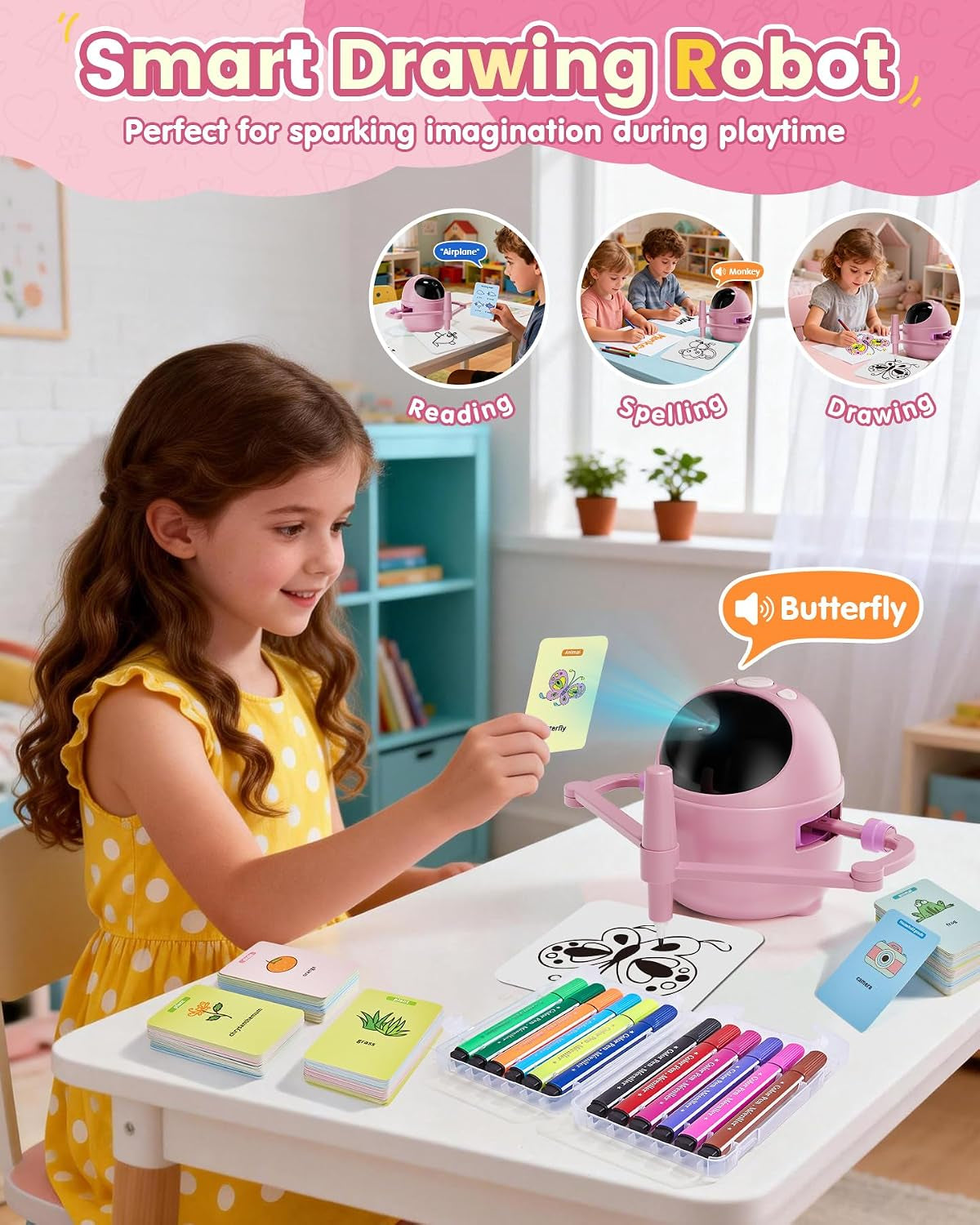 Drawing Robot for Kids, Montessori Painting Learning Smart Drawing Robot Toy with 150 Learning Cards, Voice Guided Step-By-Step Drawing, STEM Art Gift for Boys & Girls Ages 3+