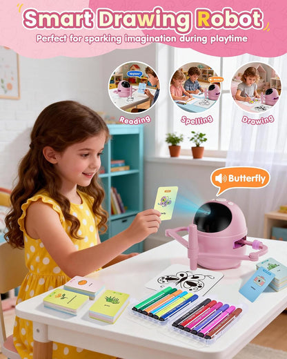 Drawing Robot for Kids, Montessori Painting Learning Smart Drawing Robot Toy with 150 Learning Cards, Voice Guided Step-By-Step Drawing, STEM Art Gift for Boys & Girls Ages 3+
