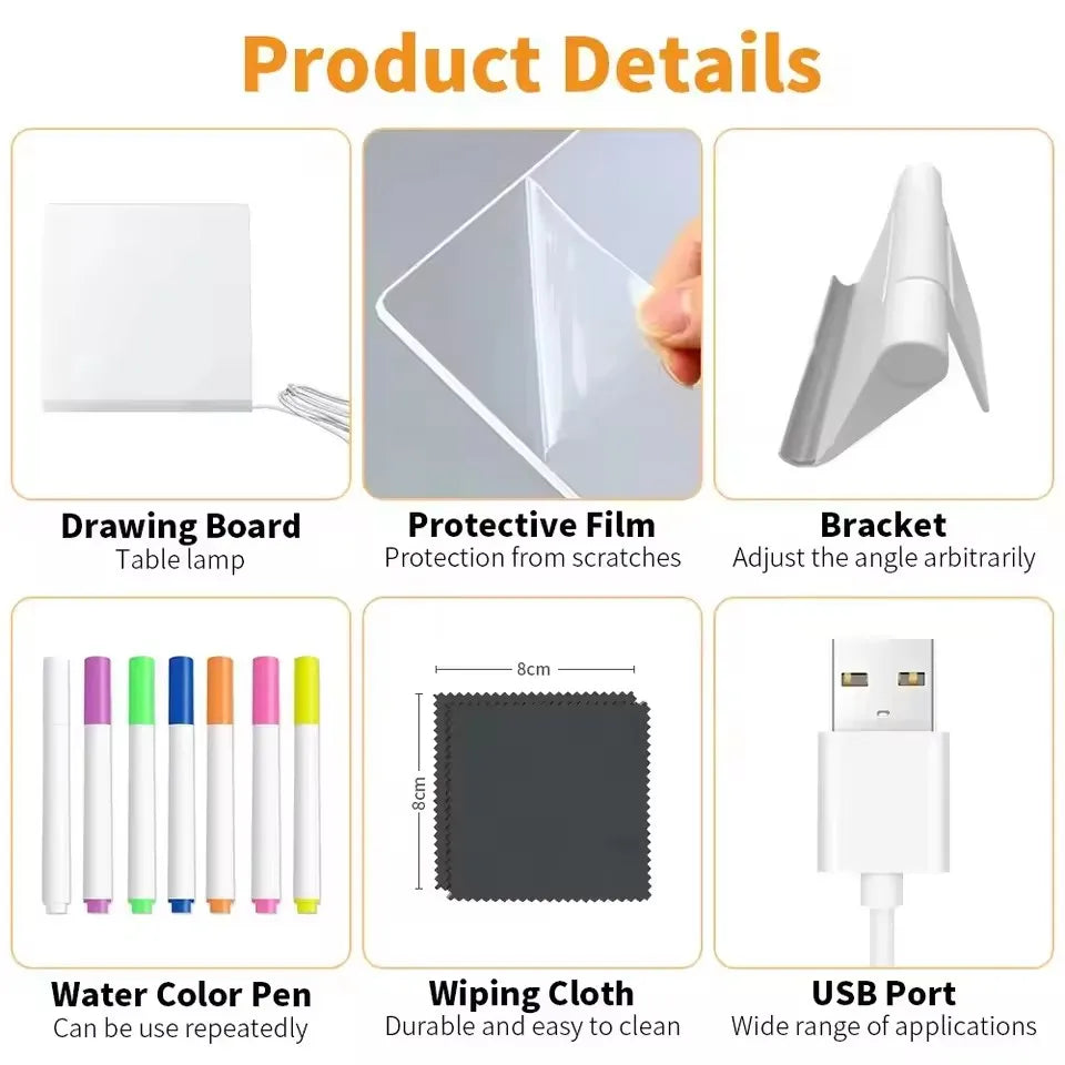 LED Light-Up Acrylic Message Board Erasable USB Drawing Board Birthday Gift Bar Advertising for Creative Activities with Stand