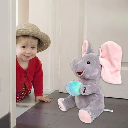 Peek-A-Boo Elephant Baby Toy for Head-Lifting Practice Soothing Baby Comfort Toy Plush Elephant with Flapping Ears