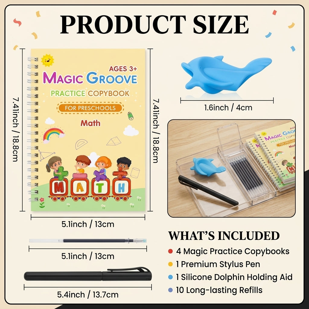 Reusable Grooved Handwriting Workbook (4 Books with Pens)
