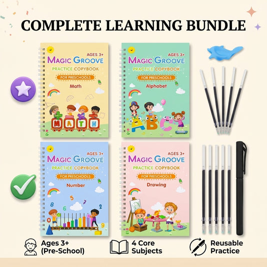 Reusable Grooved Handwriting Workbook (4 Books with Pens)