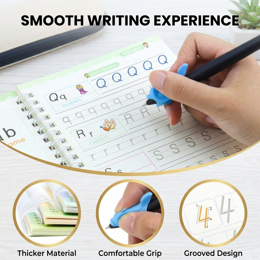 Reusable Grooved Handwriting Workbook (4 Books with Pens)